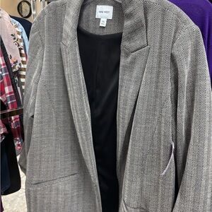 Nine West Gray Herringbone Blazer XXL Oversized Workwear Dark Academia’s